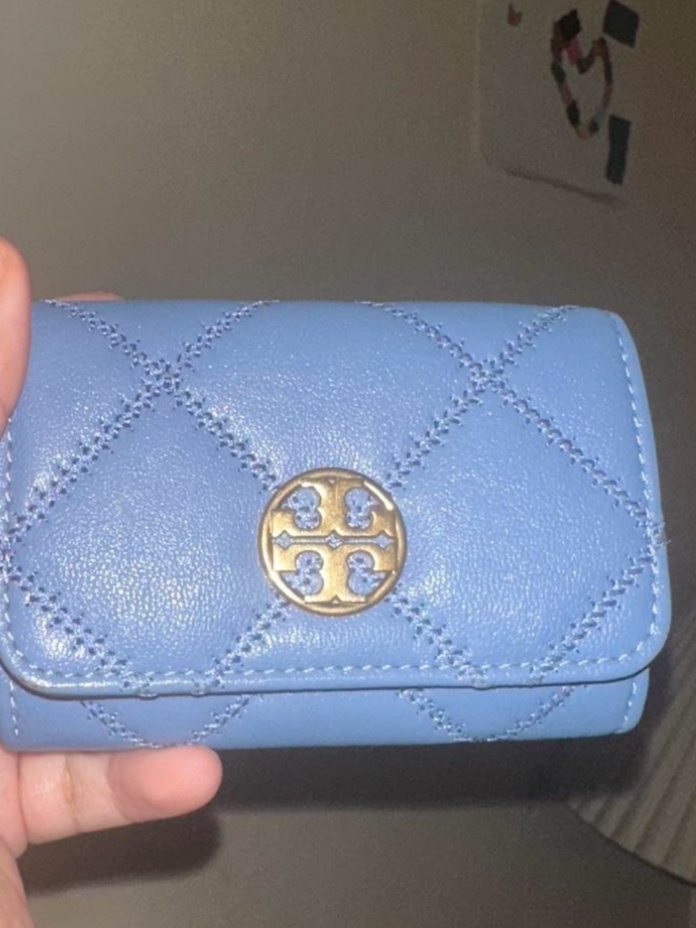 Tory Burch Light Blue Quilted Leather Wallet with Gold Logo - Picture 2 of 3